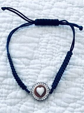 ❗️Dead Sea Handmade in Israel Heart Charm Adjustable Macrame Bracelet in Navy